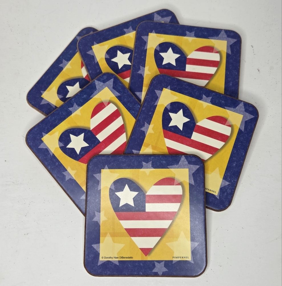 Pimpernel Premier Collection American Flag Heart Coasters Set‎ New - Picture 10 of 10